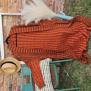 Striped Orange Long Cardigan